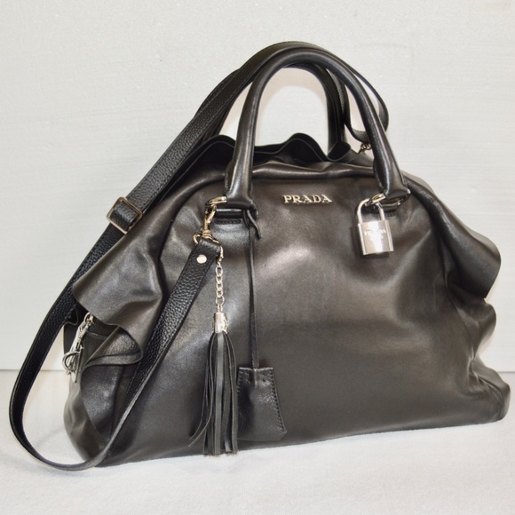 PRADA Black Nappa Leather Ruffle Bauletto Hobo Bag New condition. - Picture 1 of 16